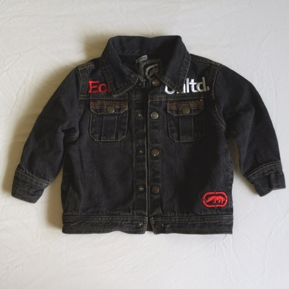 Ecko Unltd Boys Dark Wash Embroidered Denim Jacket Vintage Streetwear 24M